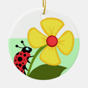 Ladybug Flower Ceramic Tree Decoration
