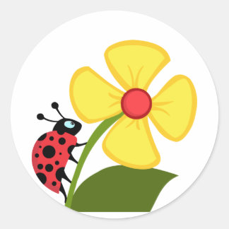 Ladybug Flower   Classic Round Sticker