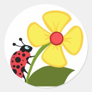 Ladybug Flower  Classic Round Sticker