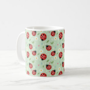 Ladybug Flower Pattern Coffee Mug