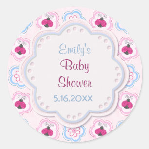 Ladybug Flowers Baby Shower - Customise Classic Round Sticker