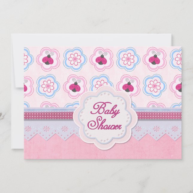 Ladybug Flowers Baby Shower Invitation (Front)