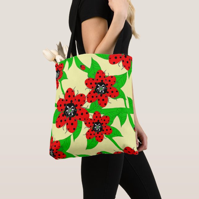 Ladybug Flowers Crossbody Bag (Close Up)