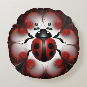 Ladybug Fractal Art, Round Cushion