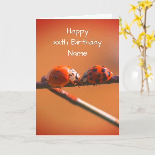 Ladybug Friends Nature Personalised Birthday  Card (Yellow Flower)