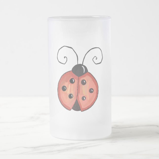 Ladybug Frosted Glass Beer Mug (Center)