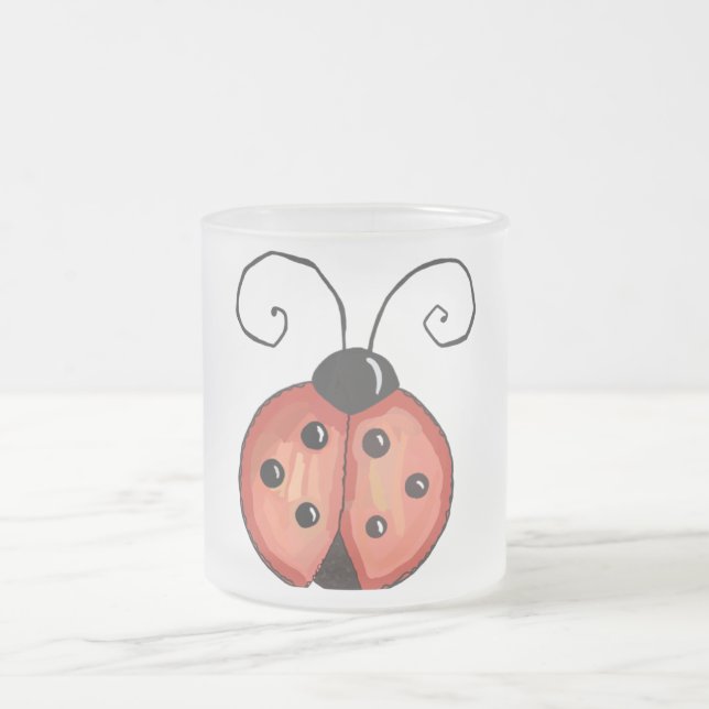 Ladybug Frosted Glass Coffee Mug (Center)