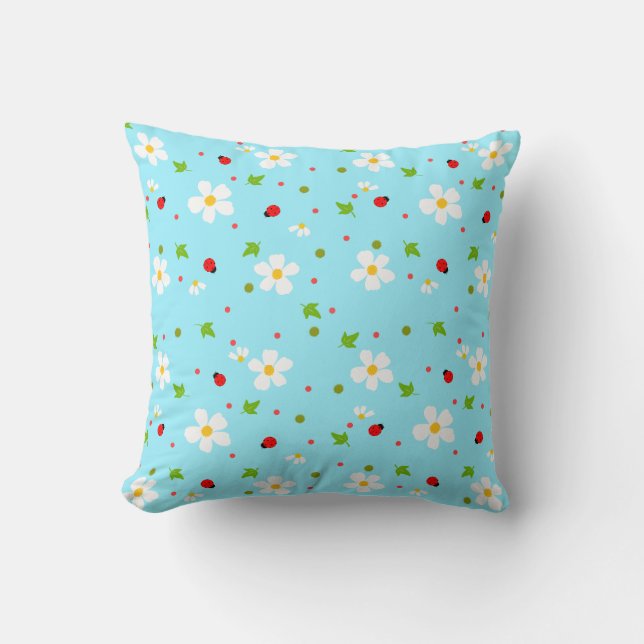 Ladybug Garden Floral Seamless Pattern Cushion (Front)