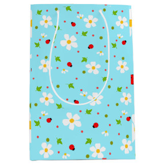 Ladybug Garden Floral Seamless Pattern Medium Gift Bag