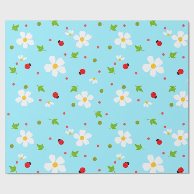 Ladybug Garden Floral Seamless Pattern Wrapping Paper (Flat)