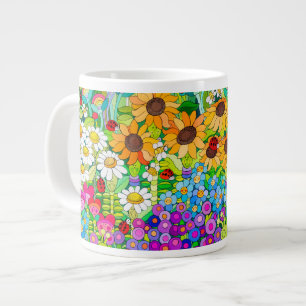 Ladybug Garden Flowers Large Coffee Mug