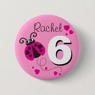 Ladybug girls 6th birthday name pink button