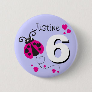 Ladybug girls 6th birthday name pink purple button