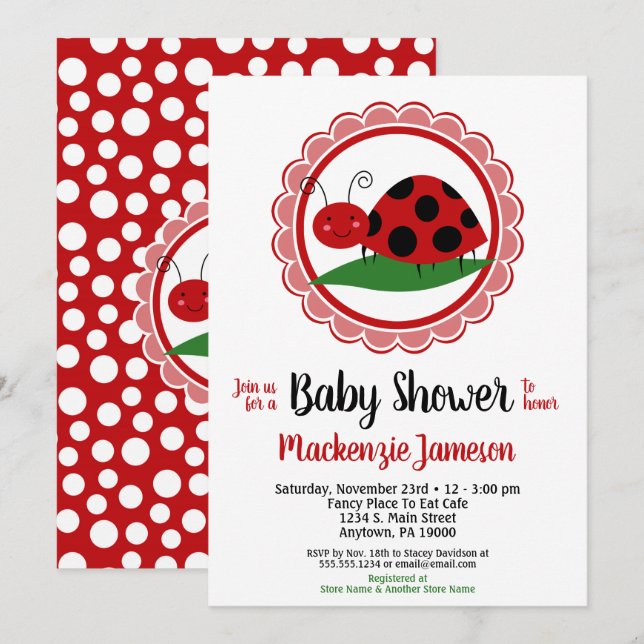 Ladybug Girls Baby Shower Invitation (Front/Back)