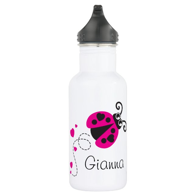 Ladybug girls name pink hearts drinks bottle (Right)