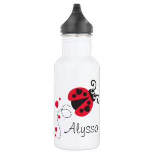 Ladybug girls name red hearts drinks bottle