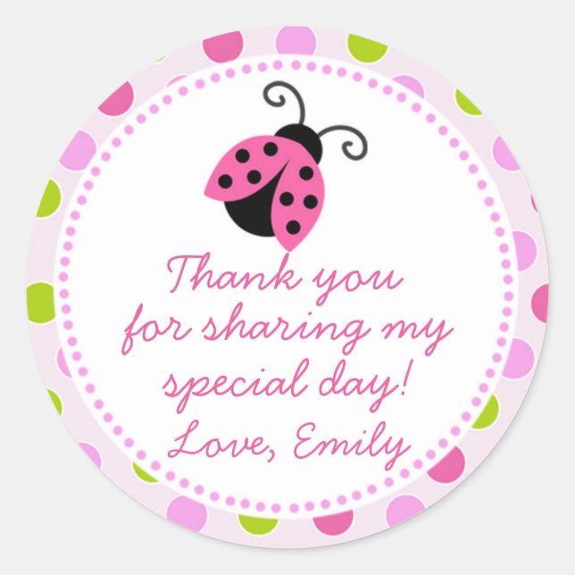 Ladybug Green Pink Gift Favour Label (Front)
