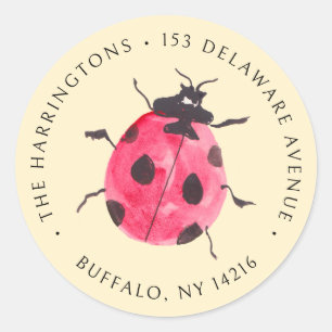 Ladybug Hand-Drawn Buttercream Return Address Classic Round Sticker
