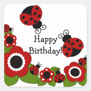 Ladybug Happy Birthday Square Sticker