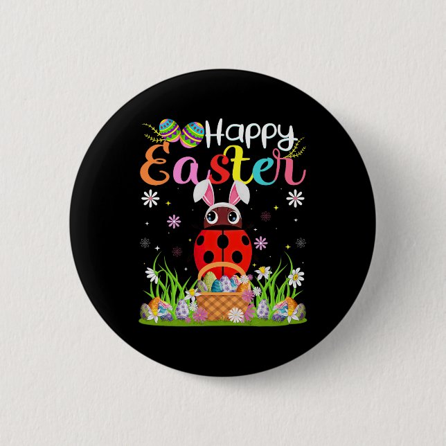 Ladybug Happy Easter Egg Hunt Bunny Ear Ladybug Ea 6 Cm Round Badge (Front)