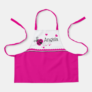 Ladybug heart pink white scallop custom name apron