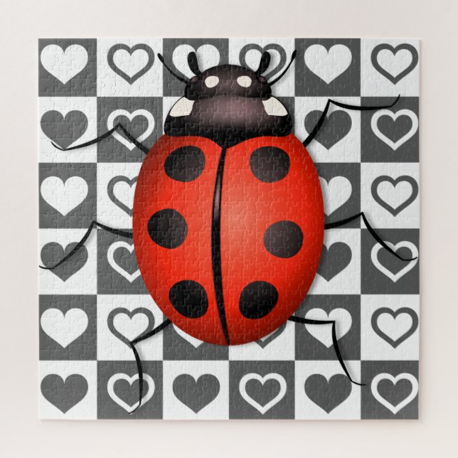 Ladybug & Hearts - Cute Jigsaw Puzzle (Vertical)