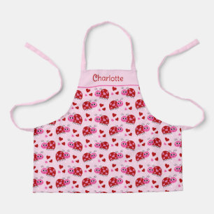 Ladybug Hearts Pattern Pink Kids Apron