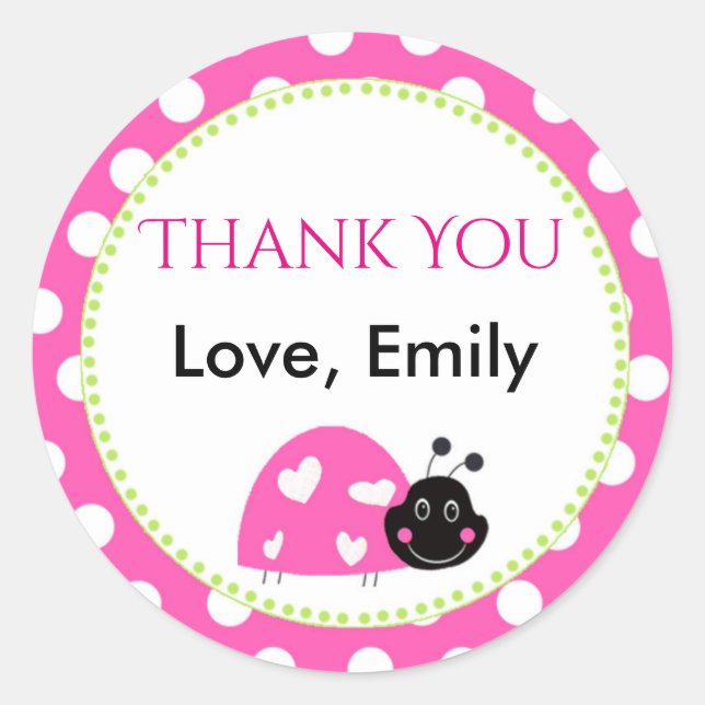 Ladybug Hot Pink Green Gift Favour Label Polka Dot (Front)