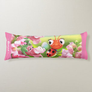 Ladybug in flower garden. Pink Giant custom Body Cushion
