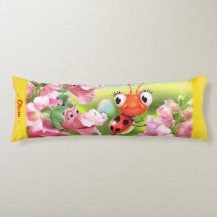 Ladybug in flower garden. Yellow Giant custom Body Cushion