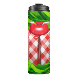 Ladybug in green grass red gingham check cute thermal tumbler