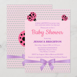 Ladybug in Pink and Lavender Ribbon Baby Shower Invitation