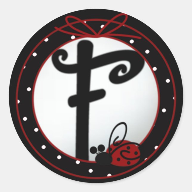Ladybug Initial F Round Stickers (Front)