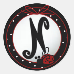 Ladybug Initial N Round Stickers