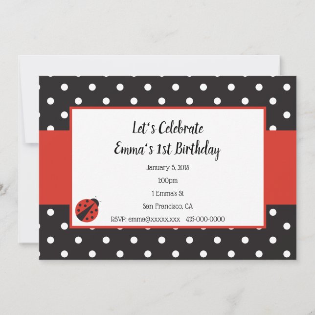 Ladybug Invitation for Kid Birthday or Baby Shower (Front)