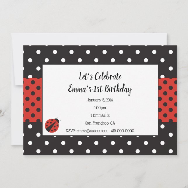 Ladybug Invitation for Kid Birthday or Baby Shower (Front)