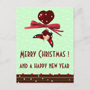ladybug kawaii xmas greetings holiday postcard