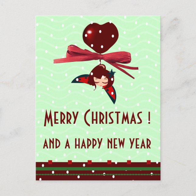 ladybug kawaii xmas greetings holiday postcard (Front)