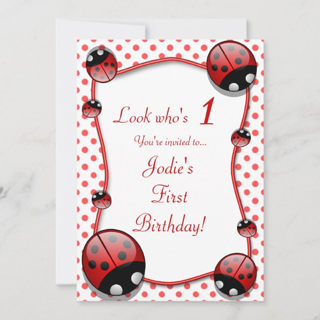 Ladybug Kids First Birthday Party Invitation (Front)