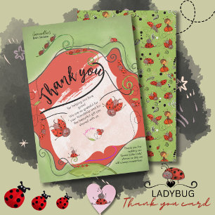 Ladybug Kisses Whimsical Face Baby Shower Thank You Card