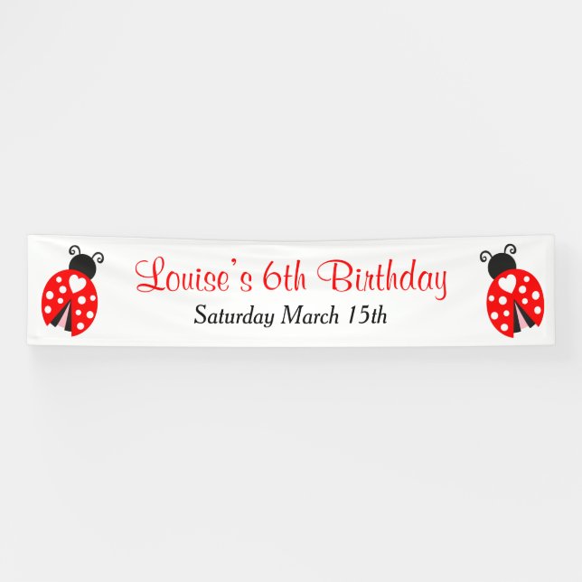 Ladybug Ladybird Birthday Party Banner (Horizontal)