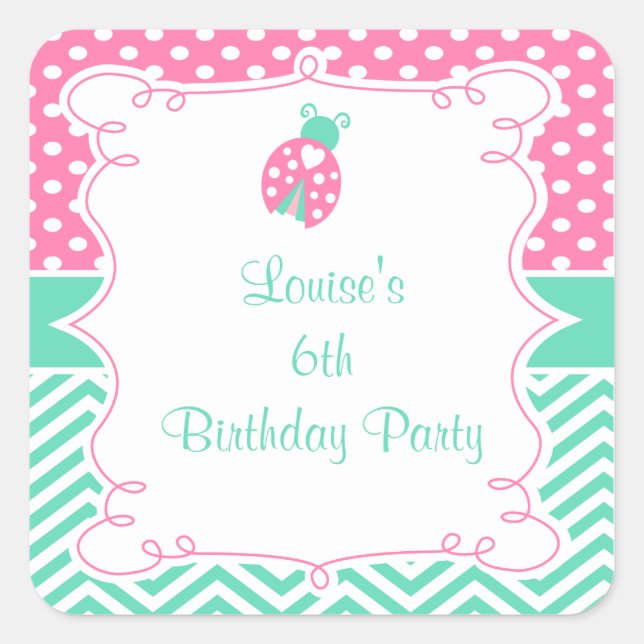 Ladybug Ladybird Birthday Party Square Sticker (Front)
