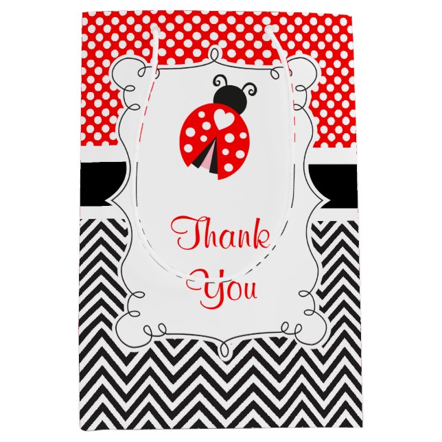 Ladybug Ladybird Birthday Party Thank You Medium Gift Bag (Front)