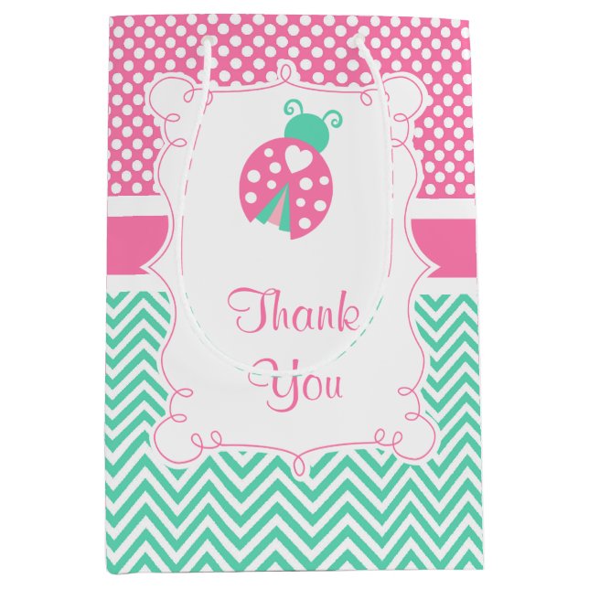 Ladybug Ladybird Birthday Party Thank You Medium Gift Bag (Front)