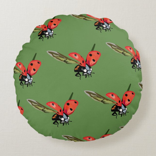Ladybug, Ladybird Fly Round Cushion (Front)