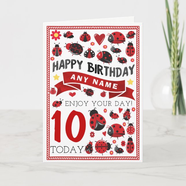Ladybug Ladybird Personalised Birthday Card (Front)
