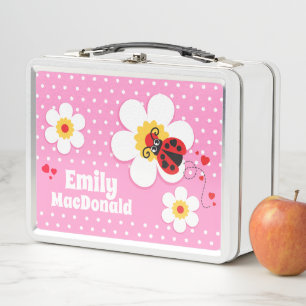 Ladybug ladybird pink red girls name lunch box