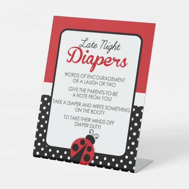 Ladybug Late Night Diapers Advice Baby Shower Pedestal Sign (Front)