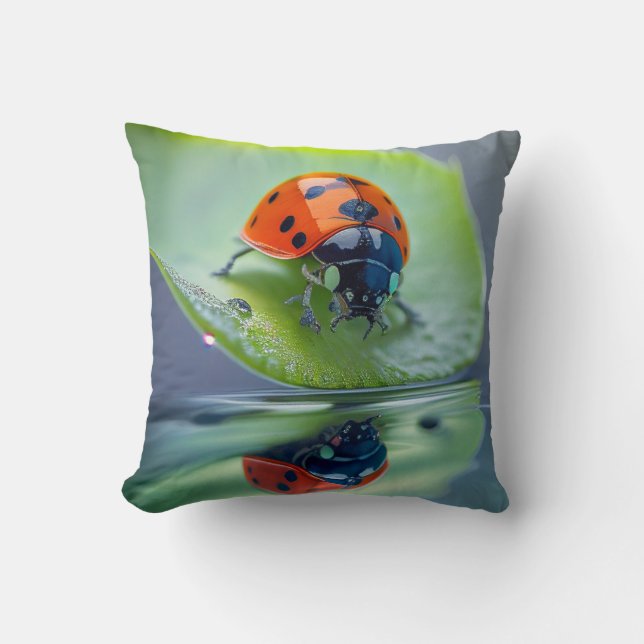 Ladybug Leaf Calm Tranquil Nature Peaceful Season  Cushion (Front)