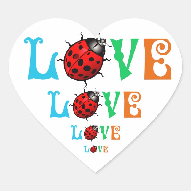 Ladybug Love Beautiful Nature Design Heart Sticker (Front)